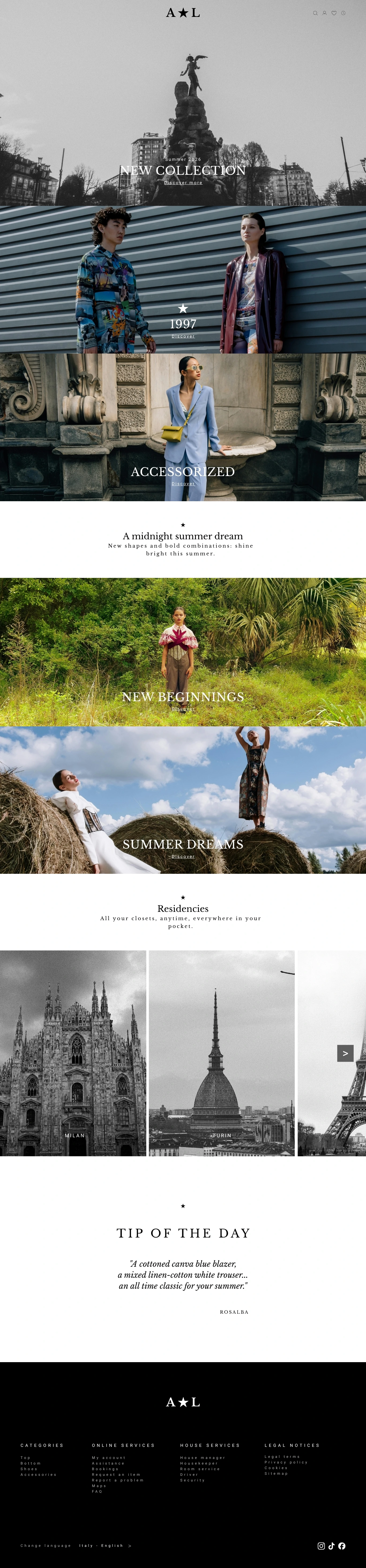 Homepage layout of the boutique fashion website project